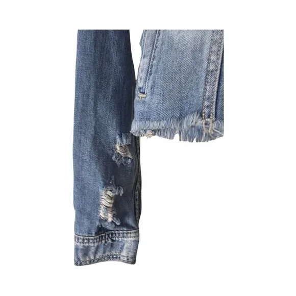 Women's - Hidden Distressed Denim Jacket, Size Small - Picture 5 of 11